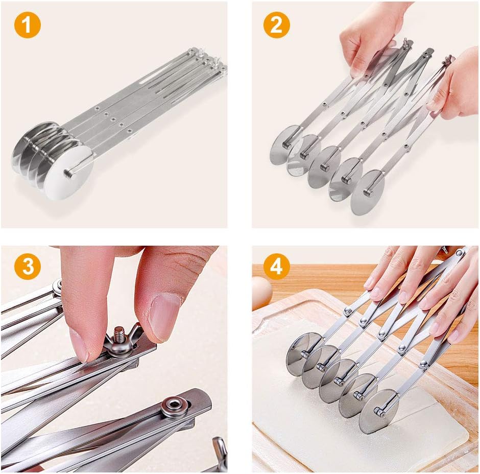 5 Wheel Pastry Cutter, Pasta Cutter, Adjustable Stainless Steel Round Dough Cutter Roller Cookie Pastry — view 3