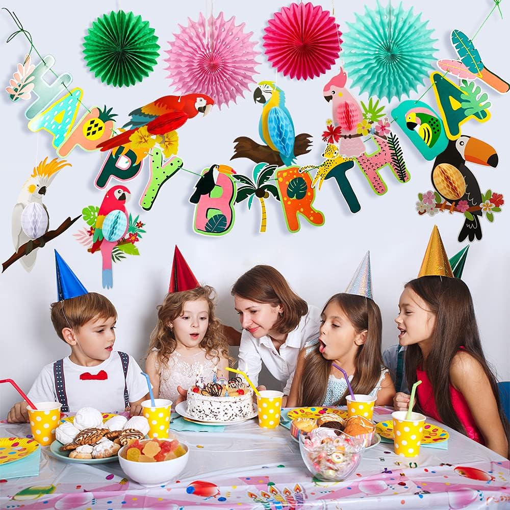 Tropical Birds Party Supplies, Hanging Parrot Paper Honeycomb Decorations Paper Cutouts for Happy Birthday/Hawaiian/Rainforest/Summer Party — view 3