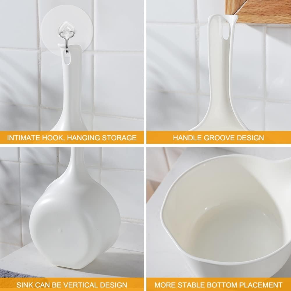 Plastic Water Scoop for Bath, 1.5 Liter Shower Ladle with Adhesive Hook, Water Bath Scoop, Bathroom Water Scoop Cup, Bathing Ladle — PAMISO
