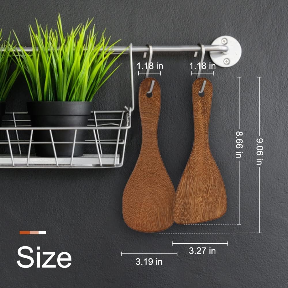2 PCS Rice Paddle, Natural Wood Rice Spoon Paddle Kitchen Spatula Potato Server, 8 Inch — PAMISO